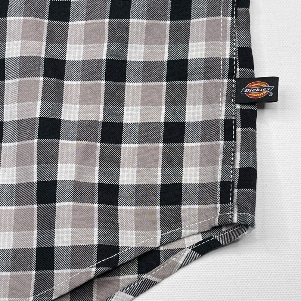 Dickies Shirt Button Plaid Black White Grey Long Sleeve Cotton Outdoor Work - Picture 9 of 16